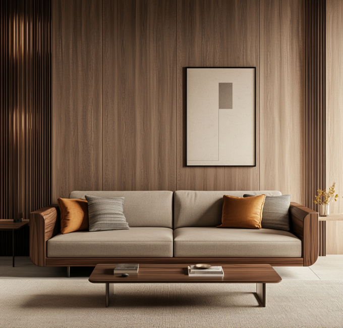 Sofá Combinado de Couro Moderno Italiano para Sala de Estar com Design Europeu Elegante em Madeira e Enchimento de Esponja 2