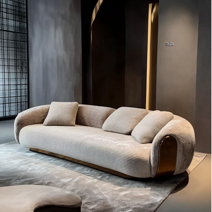 Sofá de madeira de luxo minimalista moderno Conjunto de meio círculo Designer Sofá curvo redondo para jantar Oficina de vida 1
