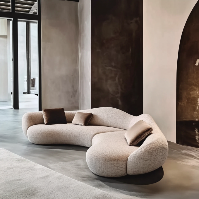 Sofá de madeira de luxo minimalista moderno Conjunto de meio círculo Designer Sofá curvo redondo para jantar Oficina de vida 3