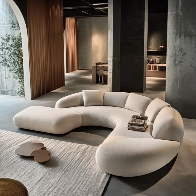 Sofá de madeira de luxo minimalista moderno Conjunto de meio círculo Designer Sofá curvo redondo para jantar Oficina de vida 5