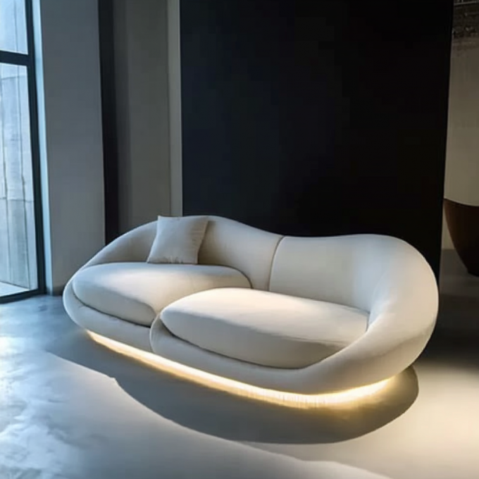 Sofá de madeira de luxo minimalista moderno Conjunto de meio círculo Designer Sofá curvo redondo para jantar Oficina de vida 6