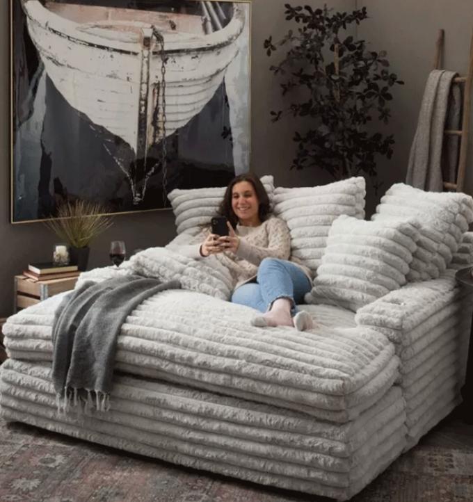 Sofá Chaise Lounge Loveseat Moderno em Tecido de Veludo Cotelê para Sala de Estar Contemporânea com Entrega Porta a Porta 4