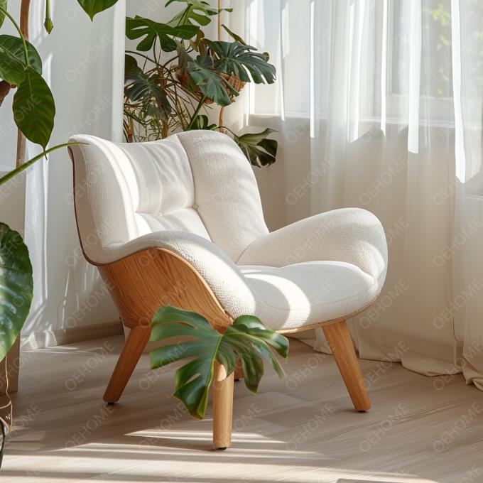 Mobili para Casa Sofá de Luxo Italiano Leve Sala de Estar Cadeira de Braço com Estrutura de Madeira Maciça Cadeira de Braço com Perna de Carvalho e Tapete de Linho 3