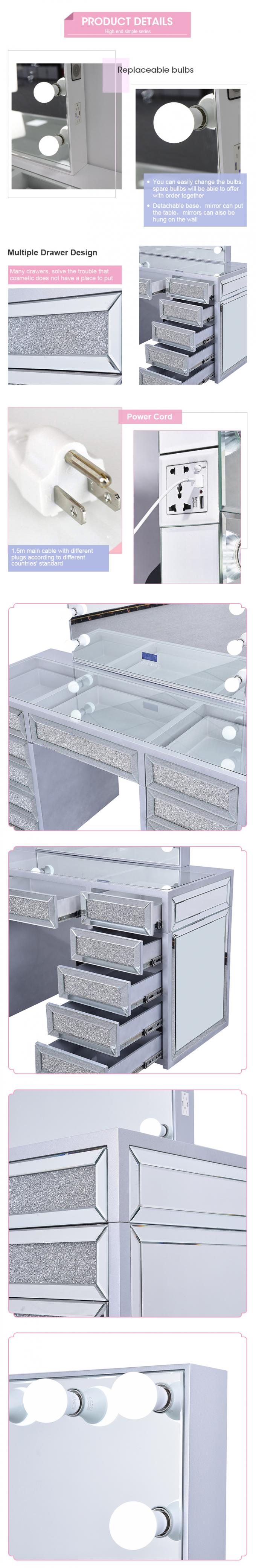 Mesa de Maquilhagem Moderna em Carvalho com Toucador com Espelho Iluminado e Arrumação 6