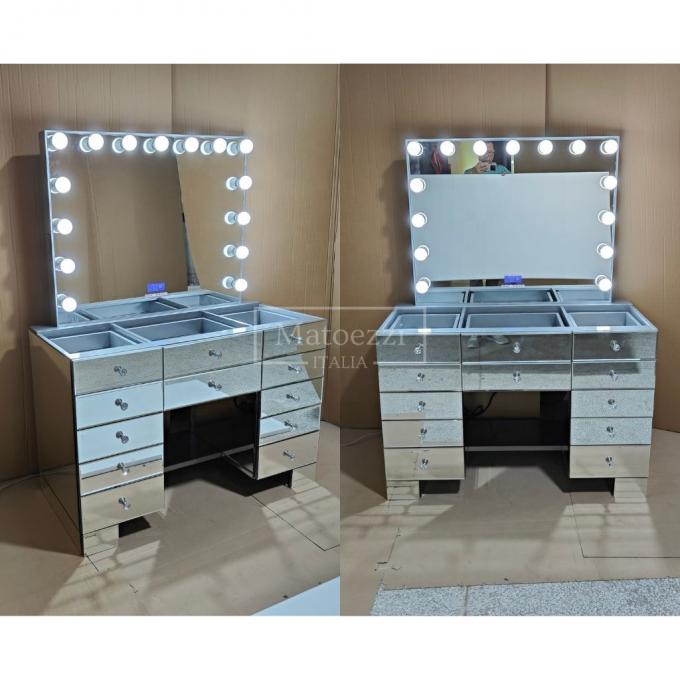 Conjunto de penteadeira de madeira com gaveta e espelho em cor de madeira personalizada 5