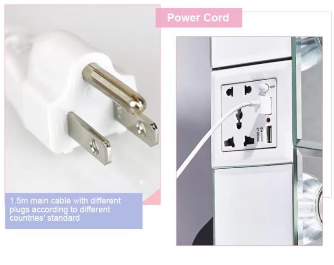 Conjuntos de Maquilhagem para Quarto com Espelho Iluminado por LED, Mesa de Toucador com Gavetas e Prateleiras de Armazenamento Ajustáveis em Rosa 4