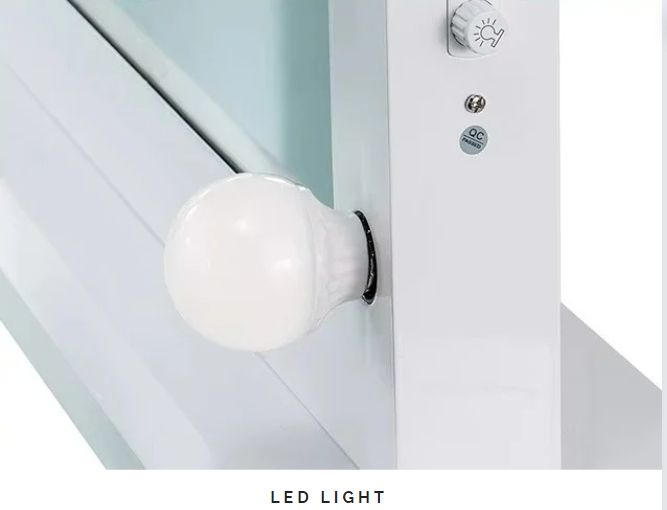 Conjuntos de Maquilhagem para Quarto com Espelho Iluminado por LED, Mesa de Toucador com Gavetas e Prateleiras de Armazenamento Ajustáveis em Rosa 5
