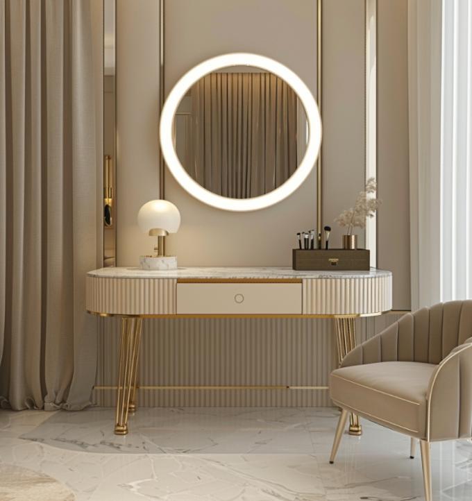 Mobiliário de quarto moderno de luxo, roupa de cama funcional, com tope revestido de ouro e camisas cerâmicas de couro de mármore. 1
