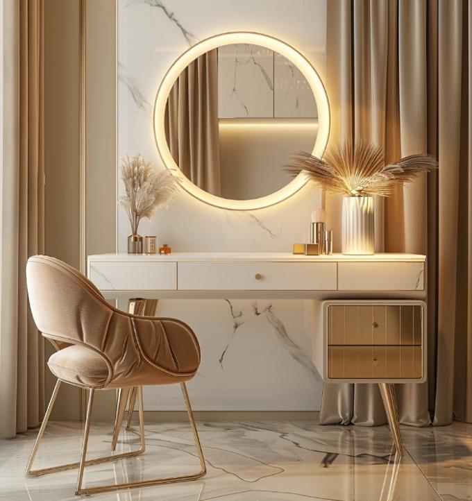 Mobiliário de quarto moderno de luxo, roupa de cama funcional, com tope revestido de ouro e camisas cerâmicas de couro de mármore. 3