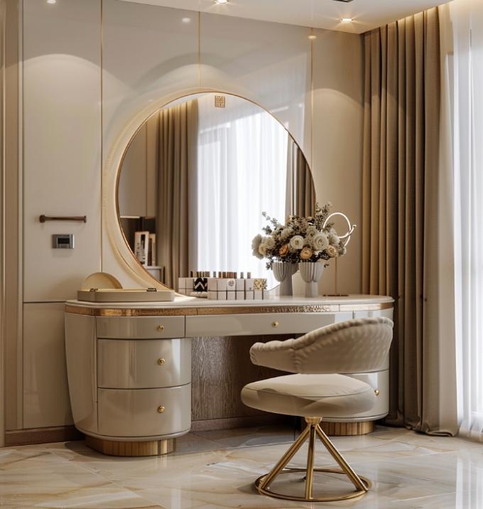 Mobiliário de quarto moderno de luxo, roupa de cama funcional, com tope revestido de ouro e camisas cerâmicas de couro de mármore. 4