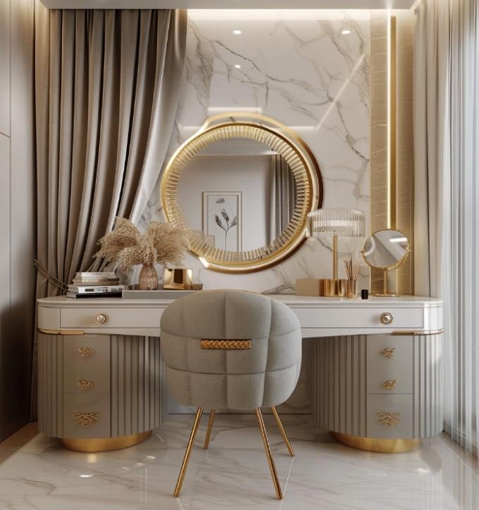 Mobiliário de quarto moderno de luxo, roupa de cama funcional, com tope revestido de ouro e camisas cerâmicas de couro de mármore. 5