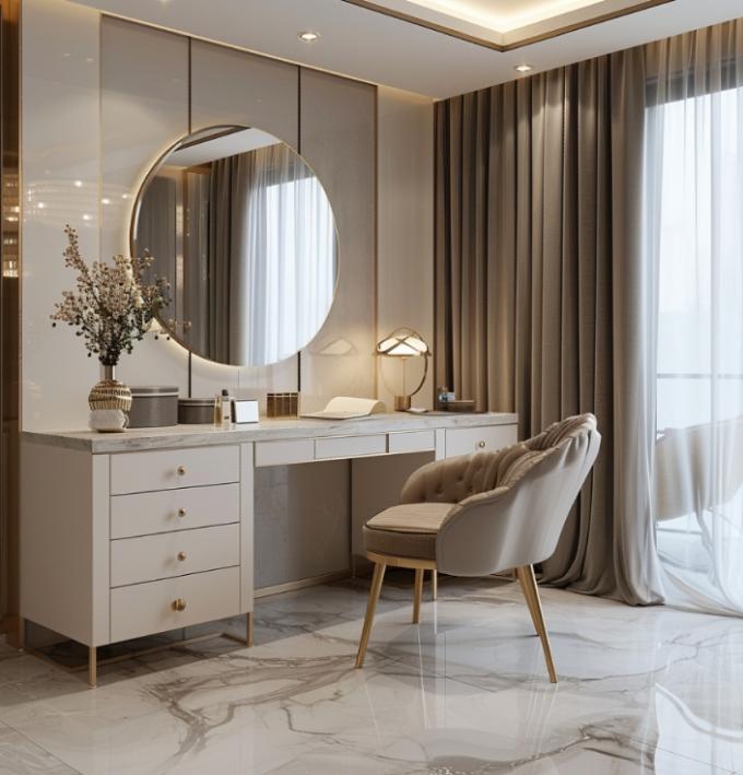 Mobiliário de quarto moderno de luxo, roupa de cama funcional, com tope revestido de ouro e camisas cerâmicas de couro de mármore. 6