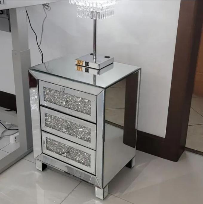 Conjunto de Quarto King-Size Moderno de Luxo com Moldura de Madeira Maciça Espelhada em Diamante para Casa, Vila, Quarto e Sala de Estar 4