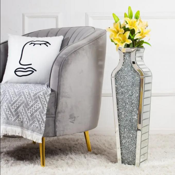 Conjunto de Quarto King-Size Moderno de Luxo com Moldura de Madeira Maciça Espelhada em Diamante para Casa, Vila, Quarto e Sala de Estar 7