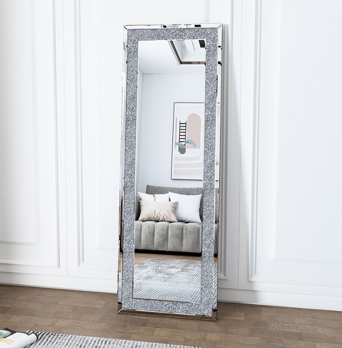 Conjunto de Quarto King-Size Moderno de Luxo com Moldura de Madeira Maciça Espelhada em Diamante para Casa, Vila, Quarto e Sala de Estar 6