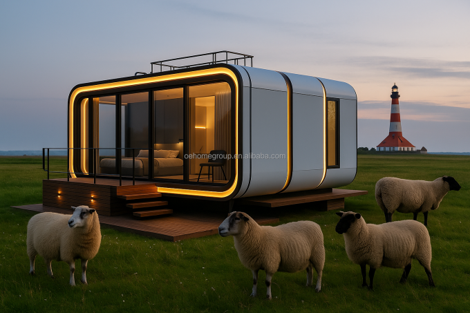 Casa de contêiner de transporte moderna de luxo de 20 pés, pequena estrutura de aço pré-fabricada residencial para hotéis, vilas e espaço de apartamentos 6