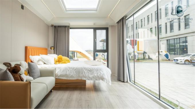 Quarto de Luxo Sala de Estar Moderno Pré-fabricado Smart Tiny Space Capsule Mobile Modular Container Capsule House Hotel 5