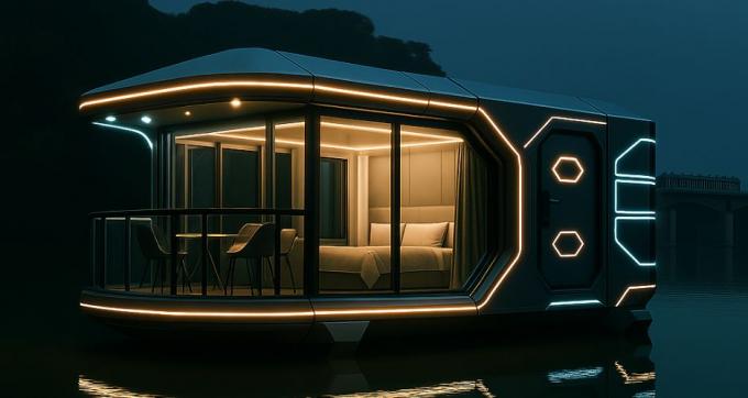 Quarto de Luxo Sala de Estar Moderno Pré-fabricado Smart Tiny Space Capsule Mobile Modular Container Capsule House Hotel 9