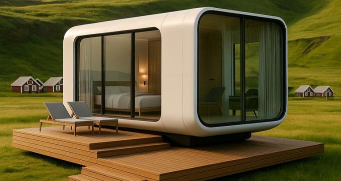 Quarto de Luxo Sala de Estar Moderno Pré-fabricado Smart Tiny Space Capsule Mobile Modular Container Capsule House Hotel 11