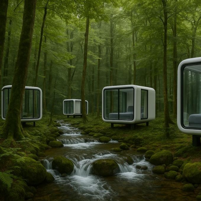 Quarto de Luxo Sala de Estar Moderno Pré-fabricado Smart Tiny Space Capsule Mobile Modular Container Capsule House Hotel 15