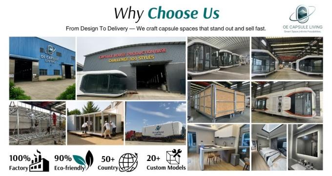 Quarto de Luxo Sala de Estar Moderno Pré-fabricado Smart Tiny Space Capsule Mobile Modular Container Capsule House Hotel 20