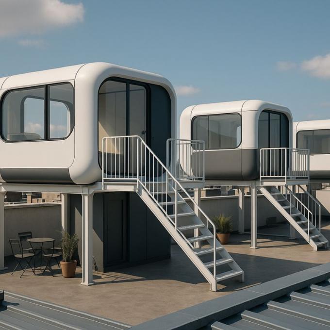 Quarto de Luxo Sala de Estar Moderno Pré-fabricado Smart Tiny Space Capsule Mobile Modular Container Capsule House Hotel 17