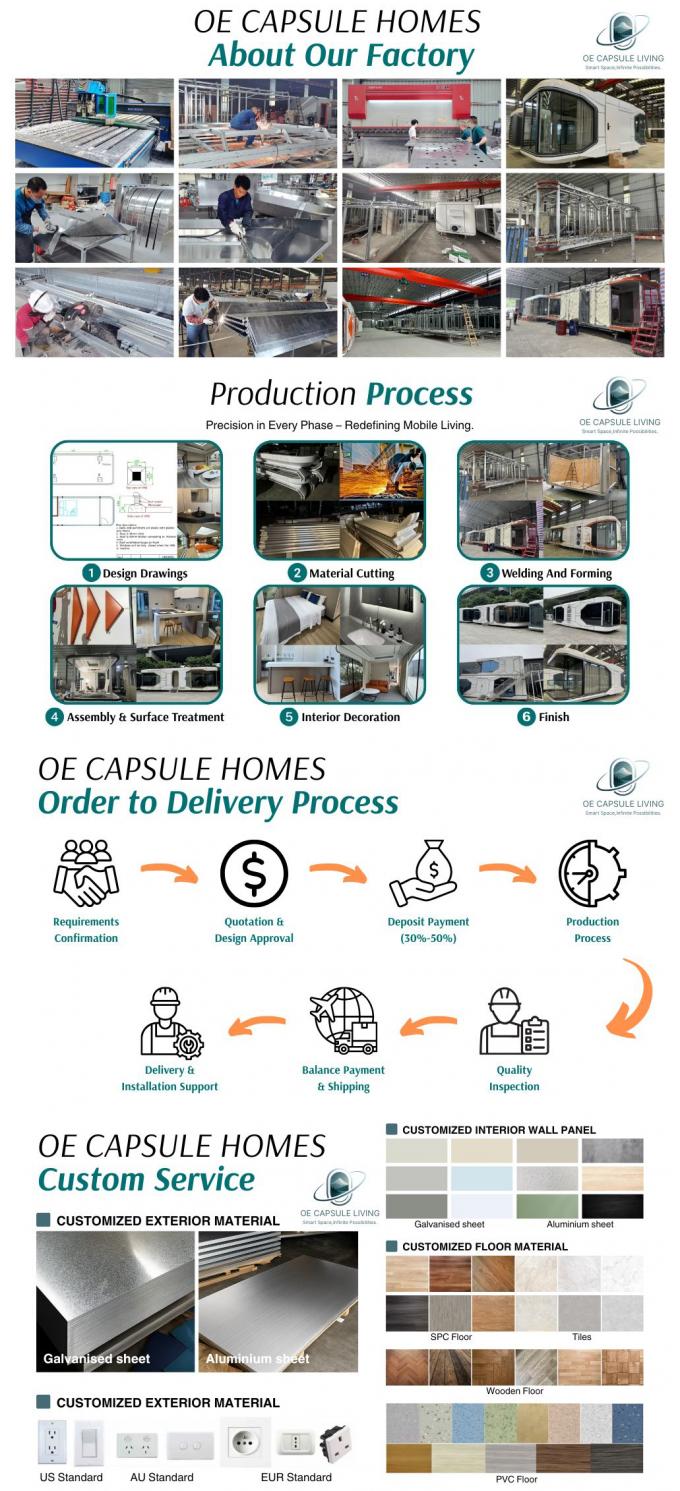 Quarto de Luxo Sala de Estar Moderno Pré-fabricado Smart Tiny Space Capsule Mobile Modular Container Capsule House Hotel 21