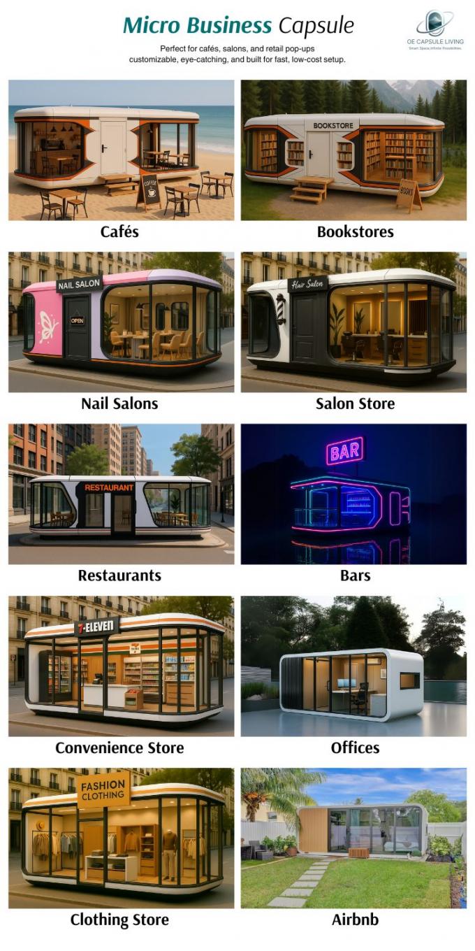 Quarto de Luxo Sala de Estar Moderno Pré-fabricado Smart Tiny Space Capsule Mobile Modular Container Capsule House Hotel 23