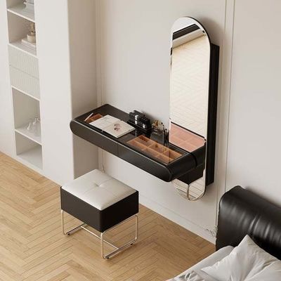 Quarto de Vila Pequeno Negro Maquiagem Desembaçador Vanity Com Caixas E Luzes LED