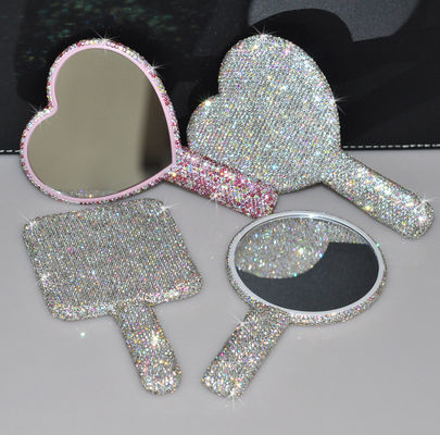 Rhinestone Heart Travel Portátil Vanity Mirror Maquiagem Iluminação Para Maquiagem