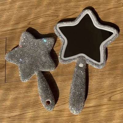 Espelho cosmético iluminado de punho longo em forma de estrela de moda ouro vintage para uso diário