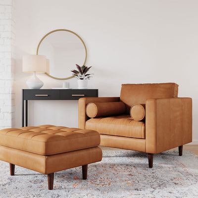 Modern Velvet Arm Leather Chaise Lounge Chair com banquinho otomano