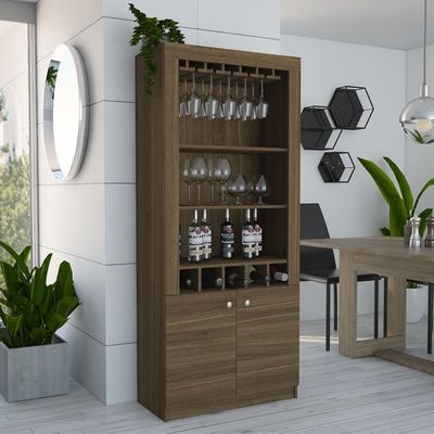 Bar Industrial Corner Wine Rack Cabinet Com Prateleiras de Madeira Design Montado na Parede