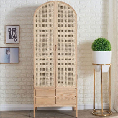 Armário de Armazém de Madeira Armazém de Vestuário de Rattan Moderno Armazém de 2 Portas Madeira Sólida 75*58*201cm