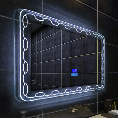 Rectângulo Magnificação Maquiagem Iluminado Espelho Parede Montar Iluminação Azul