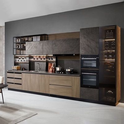 Armários de cozinha pré-fabricados de placas de melamina Mobiliário montado na parede