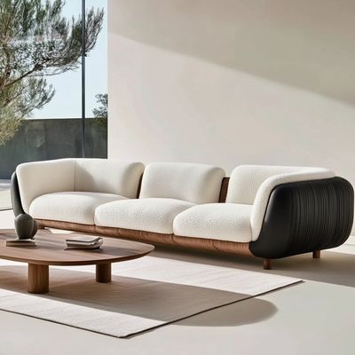 Sofá Moderno de 3 lugares, Macio, para Sala de Estar, Sofá de Canto, Tecido Bouclé, Branco, Móveis, Material de Enchimento: ESPUMA