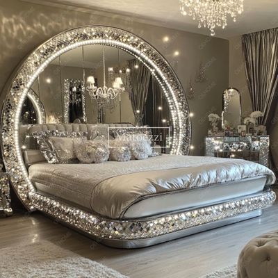 Mobiliário de quarto de luxo da Villa, cama espelhada moderna com diamantes para quarto ou opção de melhoria de hotel