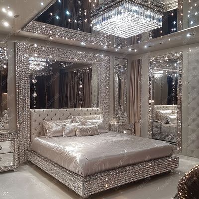 Últimos Designs de Móveis de Quarto Luxo Diamante Cristal King/Queen Size Cama Estofada Espelhada Para Hotéis e Vilas