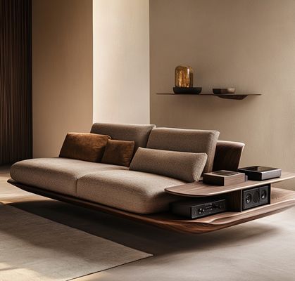 Sofá Combinado de Couro Moderno Italiano para Sala de Estar com Design Europeu Elegante em Madeira e Enchimento de Esponja