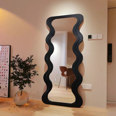 OEM piso ondulado espelho de pé preto moldura de madeira ornamentada