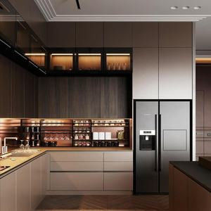 Armários de cozinha acrílicos montados Móveis Madeira MDF sólida