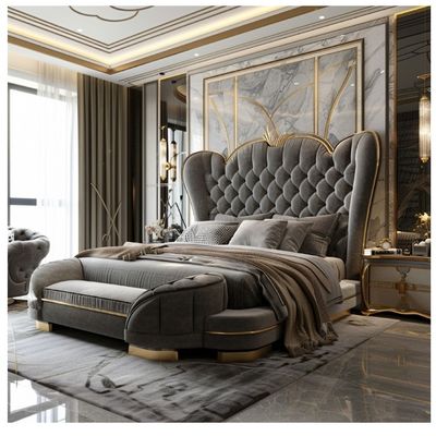 Salão Modern Leather Master Bed Cama dupla de madeira maciça Armazenamento de madeira italiana Quadro de cama de couro para casa Hotel Mobiliário de apartamento